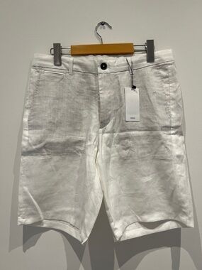 Mango Men's White Linen Flat-Front Shorts